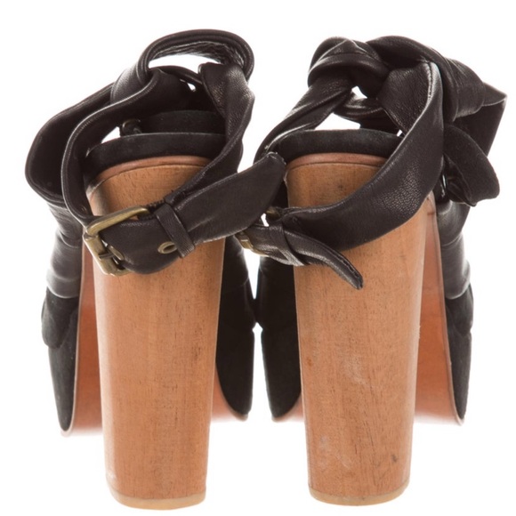 A Detacher multi-strap leather, suede platfirm wooden heels. - Picture 5 of 6